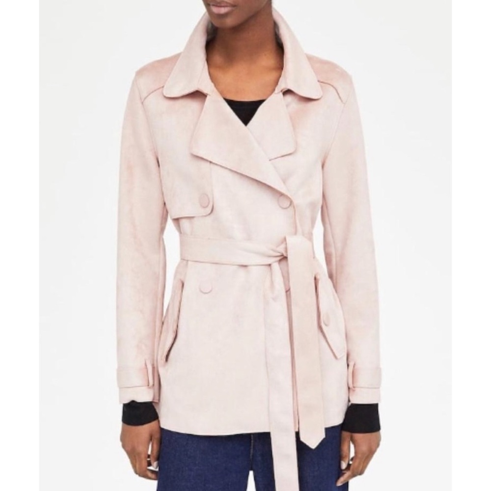 Zara pink faux suede short trench coat